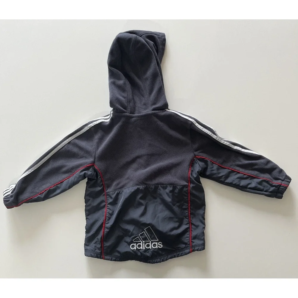 Adidas Toddler Size 24 Months Boys Zip Up‎ Fleece Sweatshirt Soccer Stripe Gray